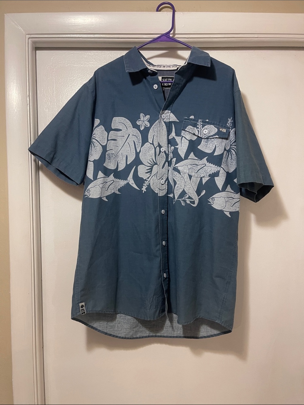 Salty crew Men’s Teal Short-Sleeve Tropical Print Button-Down Shirt size xl